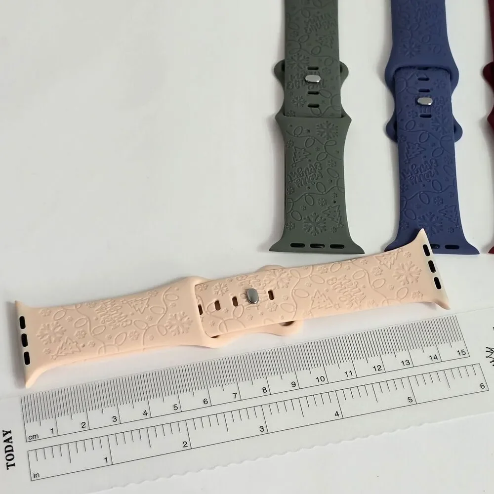 Pink Christmas Silicone Sport Band Wrist Strap For Apple Watch 42/44/45/49mm